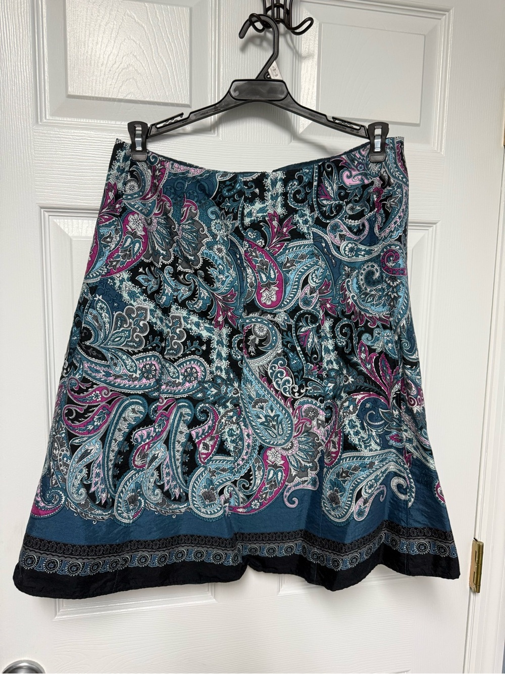 Ann Taylor Teal and Pink Paisley A-Line Skirt